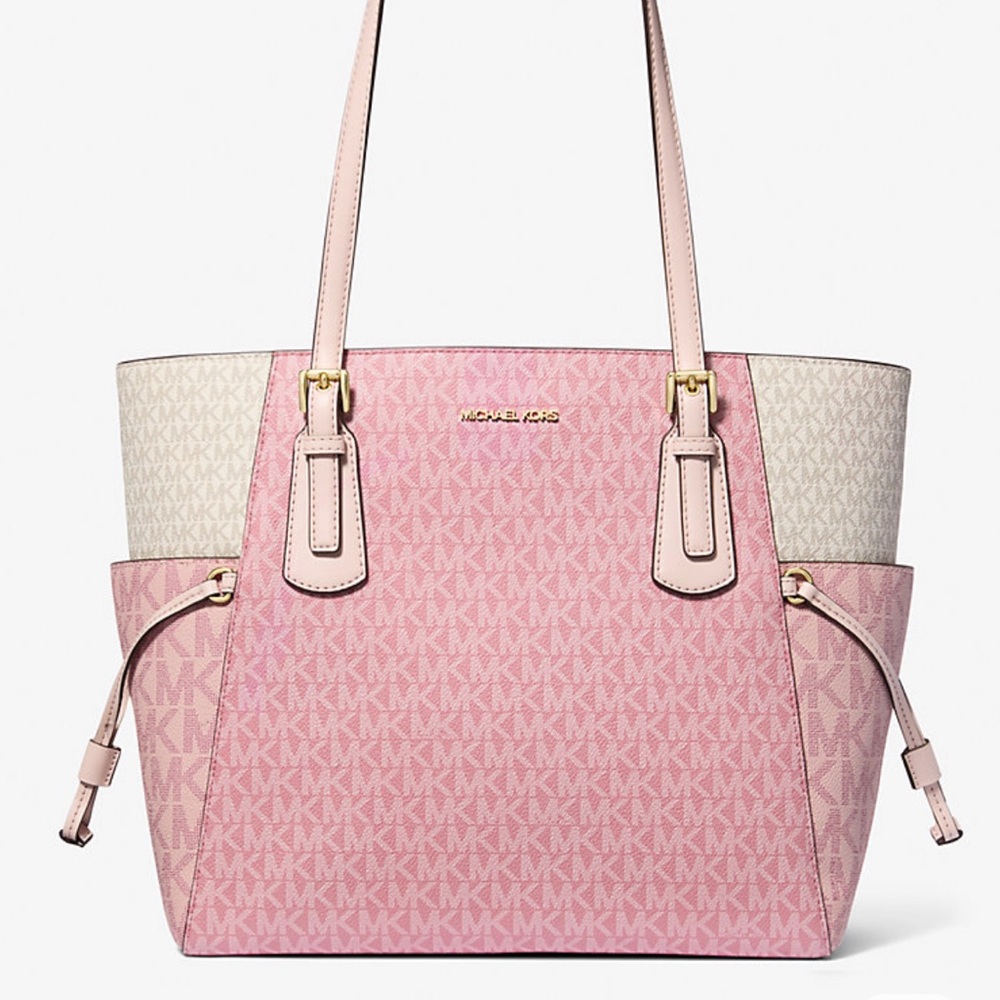 Michael Kors Voyager Lg Color-Block Signature Logo Tote
Powder Blush Multi 
NWT